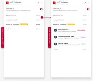 Idea B — skills expand inline as accordion sections, keeping the ticket in view.