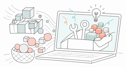 A laptop spills a toolbox of scattered support tools, illustrating fragmented workflows brought into one workspace.