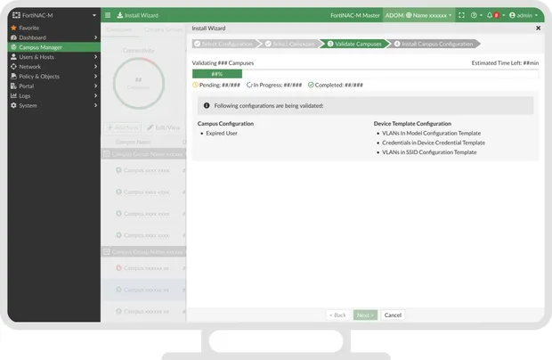 Validation in progress, with per-campus status.