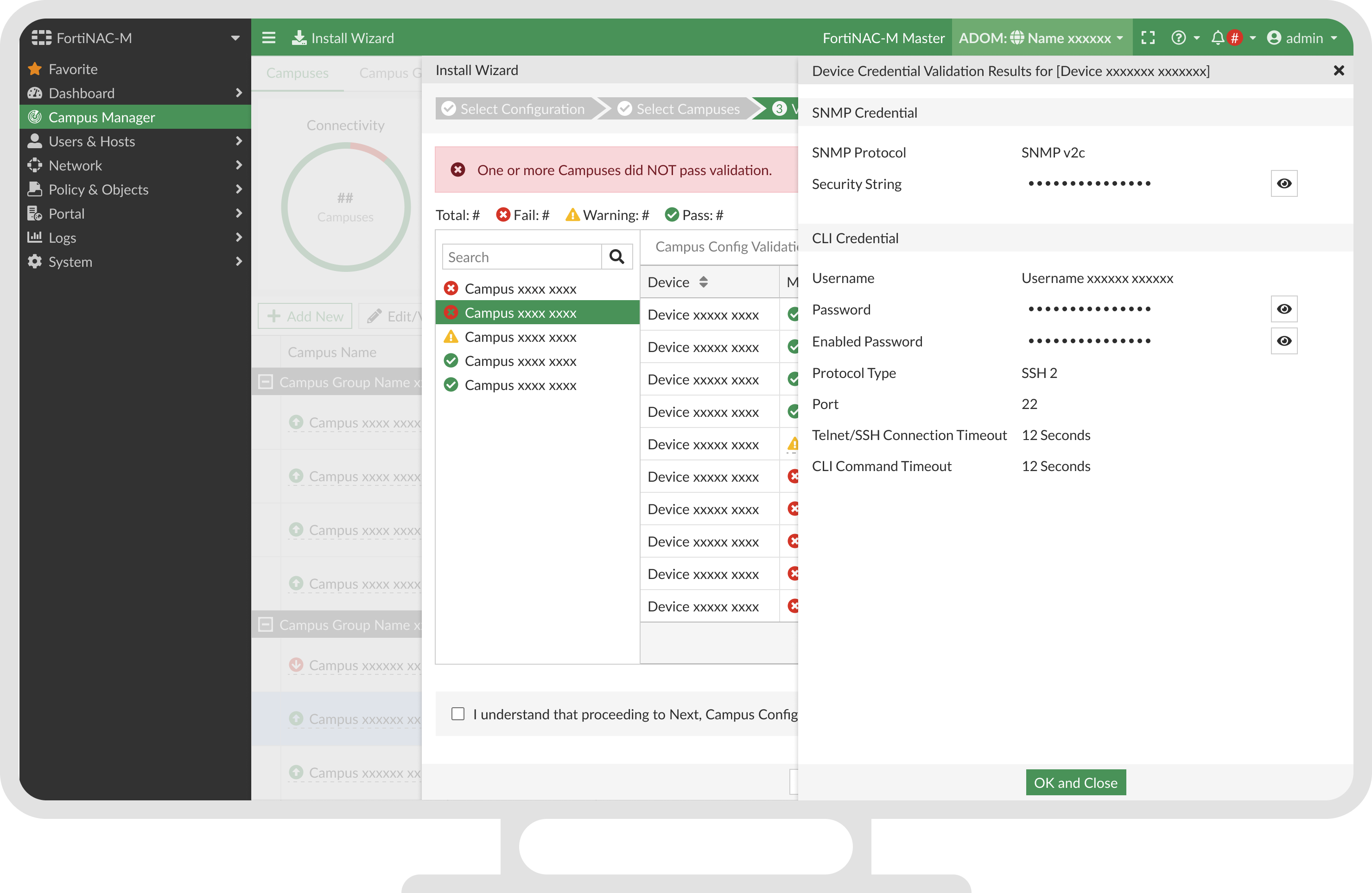 Drill-down view of a single campus's validation details.