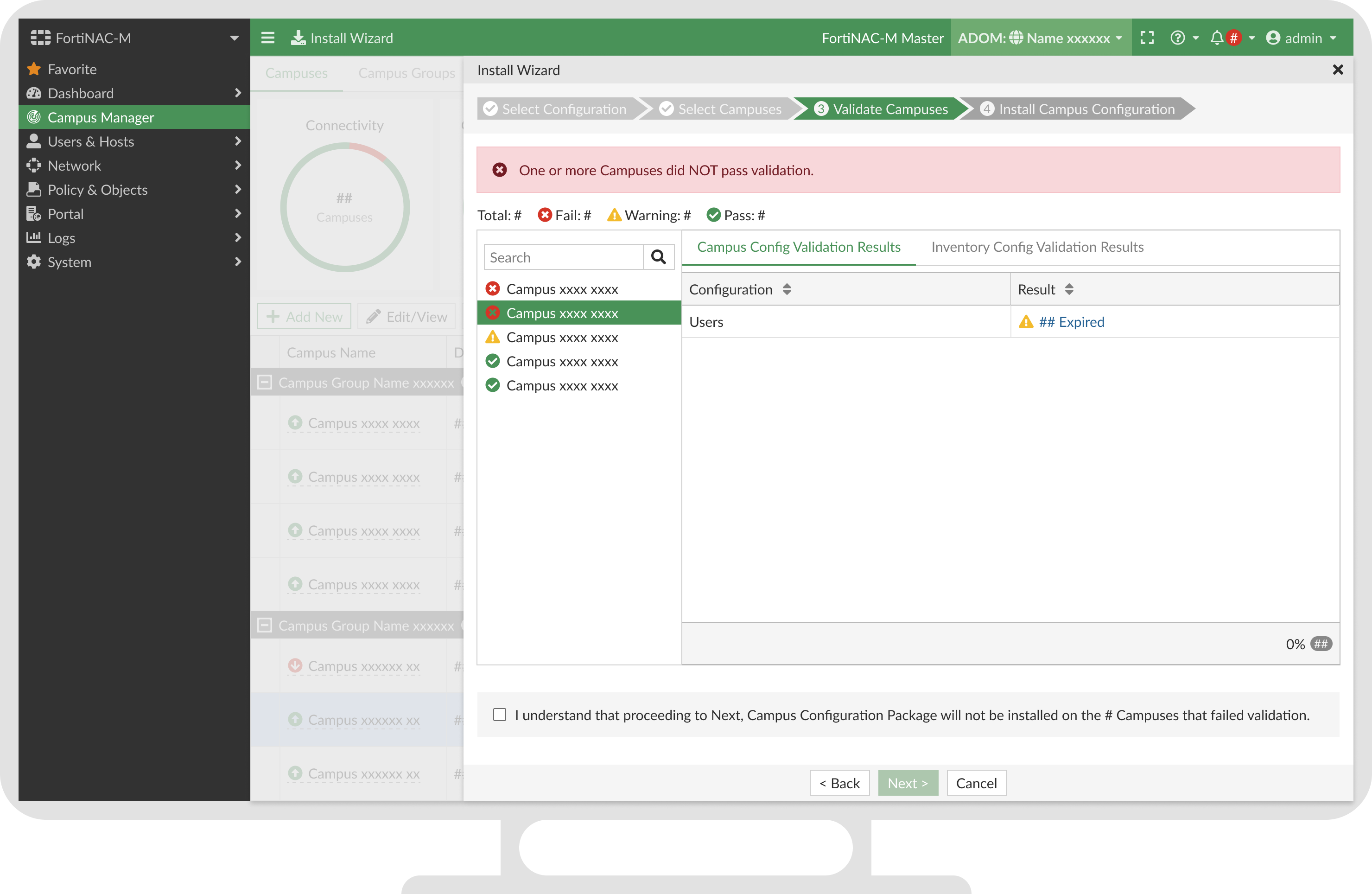 Validation passed — all campuses cleared and ready to install.